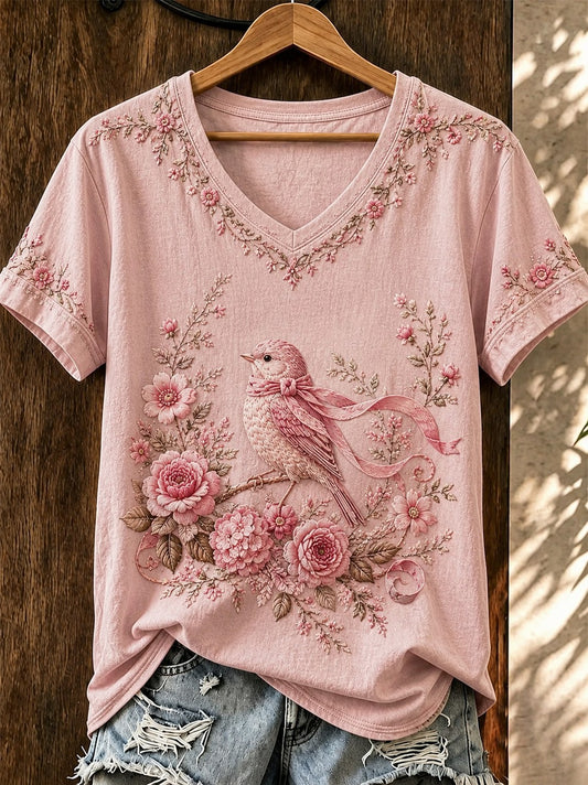Women's Breast Cancer Awareness Printed V-neck T-shirt