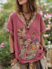 Women's linen short-sleeved T-shirt