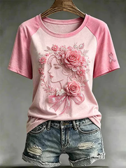 Women's Breast Cancer Ribbon Print round neck short sleeve T-shirt