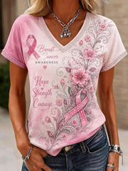 Women's Breast Cancer Ribbon Print short-sleeved T-shirt