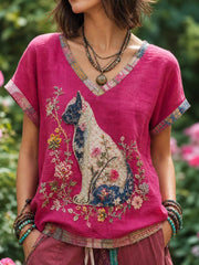 Women's linen short-sleeved T-shirt