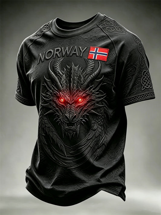 Men's Norway Viking Dragon Celtic Knot Flag Print short sleeves t-shirt