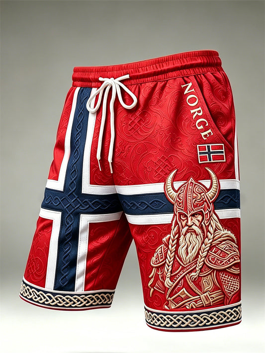 Men's Norway Viking Warrior Celtic Knot Flag Print Drawstring Shorts