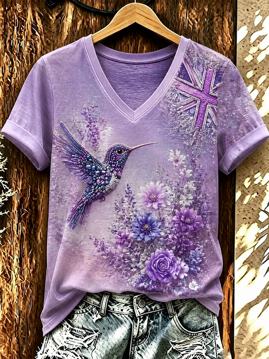 Women's UK Alzheimer's Awareness Floral Printed short-sleeved T-shirt