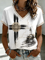 Women's Cornish Celtic-style Printed V-neck T-shirt