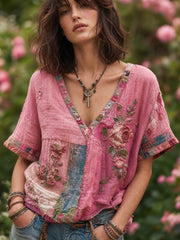 Women's linen short-sleeved T-shirt