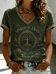 Women's Aran Printed V-neck T-shirt