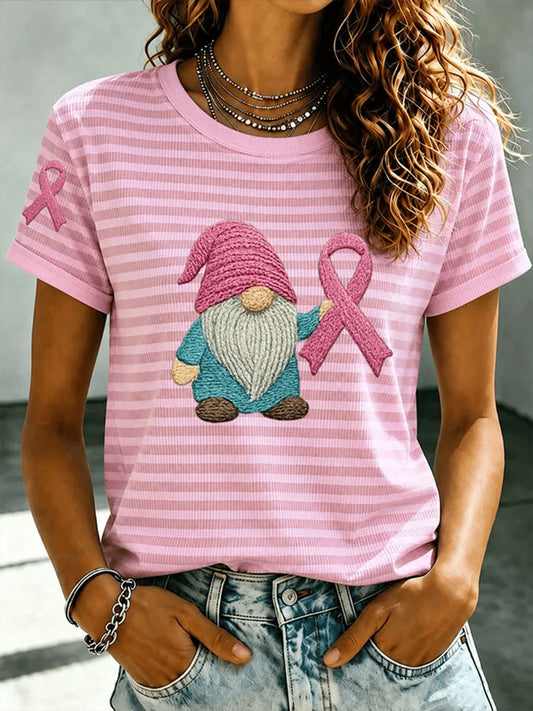 Women's Pink Ribbon Gnome Short-sleeved T-shirt