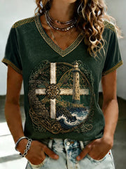 Women's Cornish Celtic-style Printed V-neck T-shirt