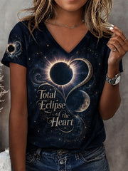 Women's Total Eclipse Of The Heart Print Casual V-Neck Tee
