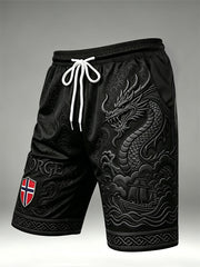 Men's Norway Viking Dragon & Ship Celtic Knot Flag Print Drawstring Shorts