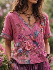 Women's linen short-sleeved T-shirt