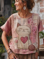 Women's linen short-sleeved T-shirt
