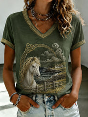 Women's Ireland Culture Printed V-neck T-shirt