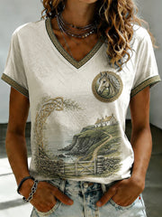 Women's Ireland Culture Printed V-neck T-shirt