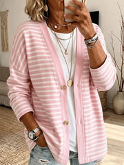 Women's Pink Striped Print Cardigan