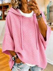 Women's Pink Plaid Print Hoodie