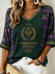 Women's 2026 Wimbledon Champion Mid-length Sleeves V-Neck T-Shirt