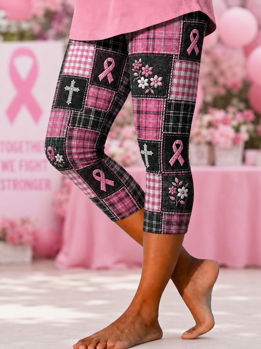Women's Breast Cancer Awareness Support Pink Ribbon Printed Leggings