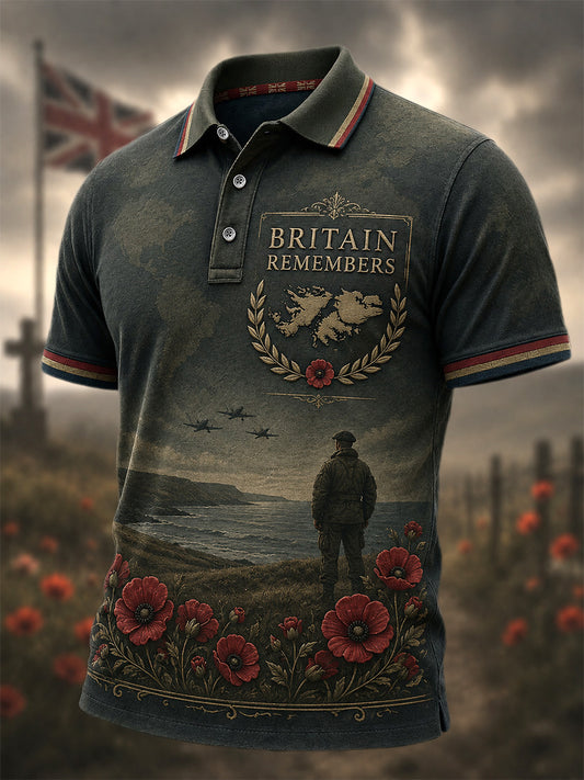 Men's British Veterans Memorial Print Casual Polo