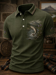 Men’s Scottish Salmon River Plaid Trim Polo Shirt