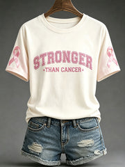 Women's “Stronger Than Cancer”Pink Ribbon Breast Cancer Awareness T-Shirt