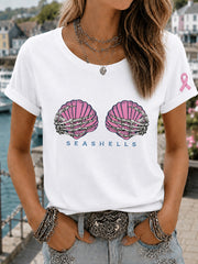 Women's Pink Wig Mermaid March Breast Cancer Awareness Print T-shirt