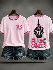 Women's“Fuck Cancer”Pink Ribbon Breast Cancer Awareness T-Shirt