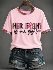 Women's “Her Fight Is Our Fight”Pink Ribbon Breast Cancer Awareness T-Shirt