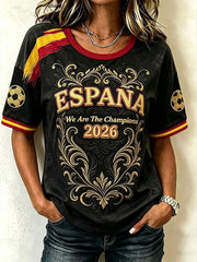 Women's 2026 España Football Fans Casual Mid-length Sleeves T-shirt