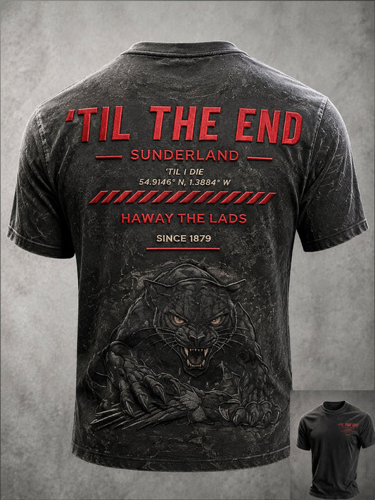 Men's England Football Lover Black Cats Art Printed T-shirt