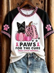 Women's Paws for the Cure Breast Cancer Awareness Scottie Dog & Pink Pumpkins Print short-sleeved T-shirt