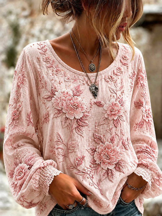 Women's Breast Cancer Cotton-Linen Shirt