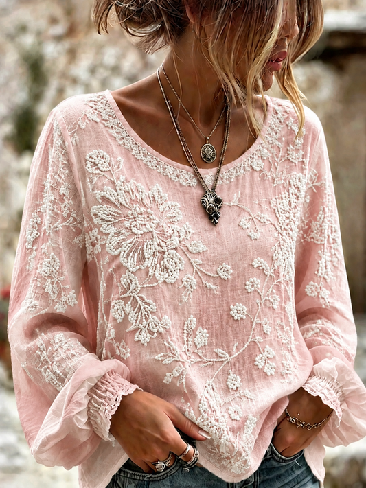 Women's Breast Cancer Cotton-Linen Shirt