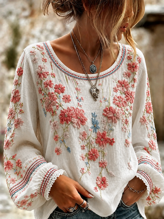Women's Breast Cancer Cotton-Linen Shirt