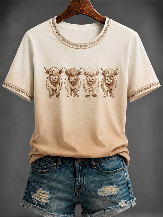 Women's Scottish Highland cattle Printed T-shirt