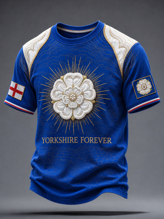 Men's Yorkshire Pride White Roses Art Printed T-shirt