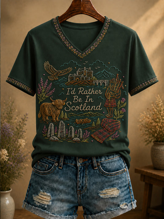Women's Scottish Highland Cattle Printed V-neck T-shirt