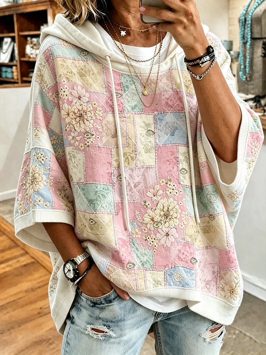 Women's pink floral pattern printed casual hoodie