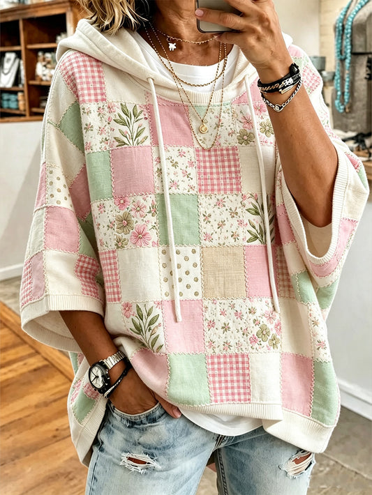 Women's pink floral pattern printed casual hoodie
