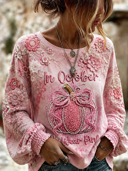 Women's Breast Cancer Cotton-Linen Shirt