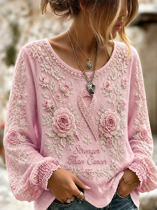 Women's Breast Cancer Cotton-Linen Shirt