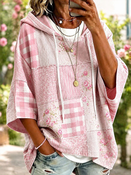 Women's Pink Patchwork Art Hoodie