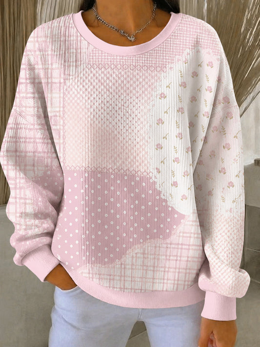 Women's Breast Cancer Pink Flowers Print Casual Sweatshirt