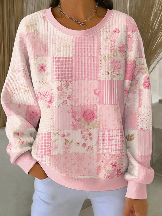 Women's Breast Cancer Pink Flowers Print Casual Sweatshirt