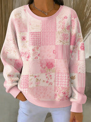 Women's Breast Cancer Pink Flowers Print Casual Sweatshirt