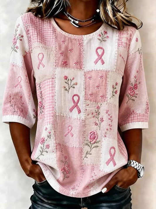 Women's Breast Cancer Awareness Printed Casual T-Shirt