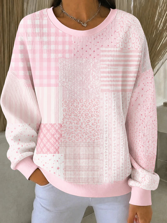Women's Breast Cancer Pink Flowers Print Casual Sweatshirt