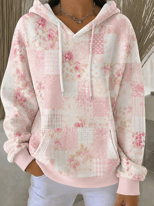 Women's Breast Cancer Pink Flowers Print Casual Hoodie