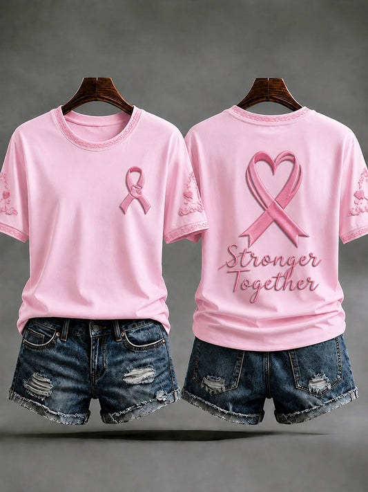 Women's"Stronger Together"Breast Cancer Prevention and Awareness Casual T-shirt